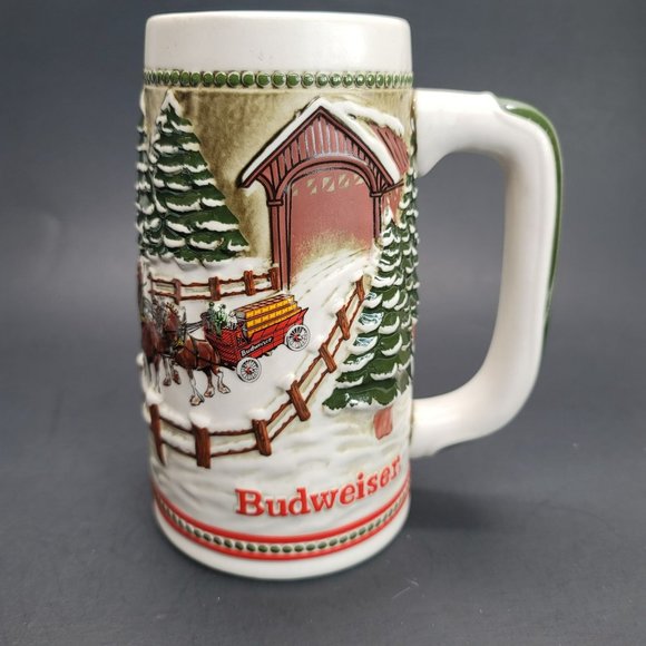 Budweiser Beer Stein 1984 Winter Limited Edition Mug Hitch Covered Bridge Pd50 - Picture 1 of 7
